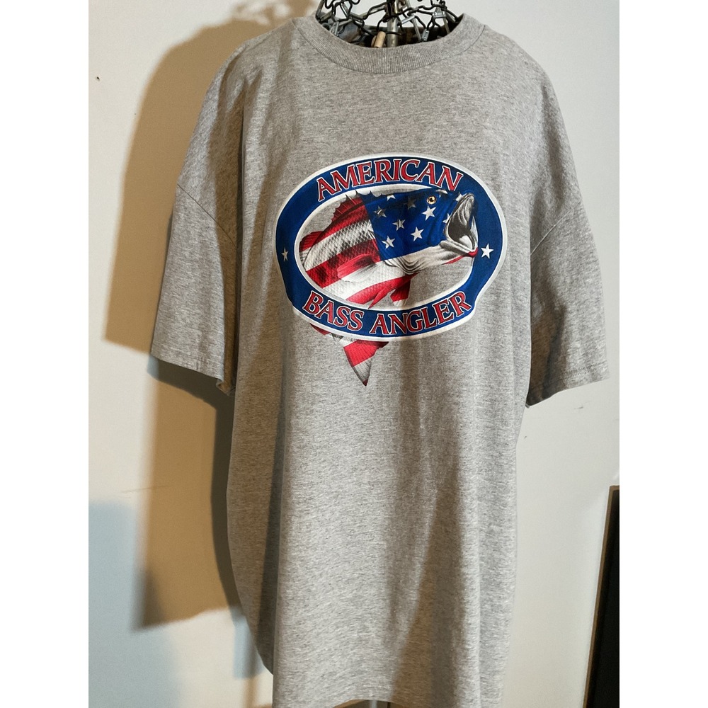 Tennessee‎ River American Bass Angler Graphic T-Shirt Gray XL USA Flag Fish Logo